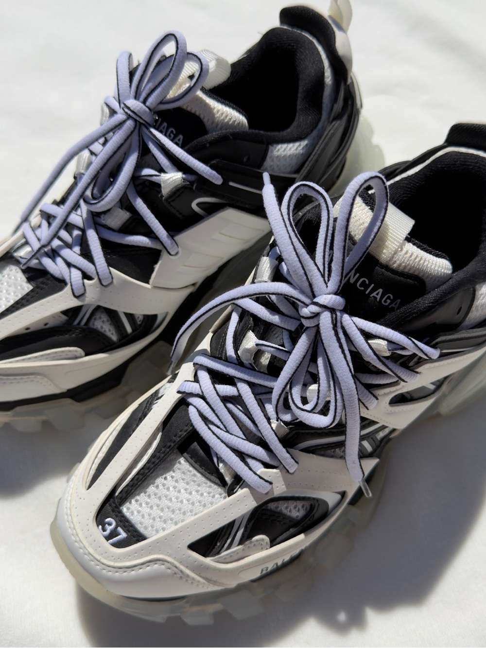 Balenciaga White, Black & Lavender Track Sneakers